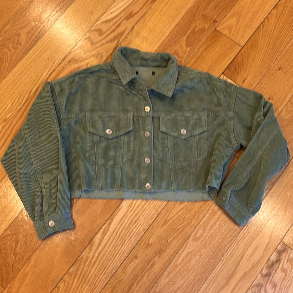 Forever 21 Green Cotton Corduroy cropped jacket
